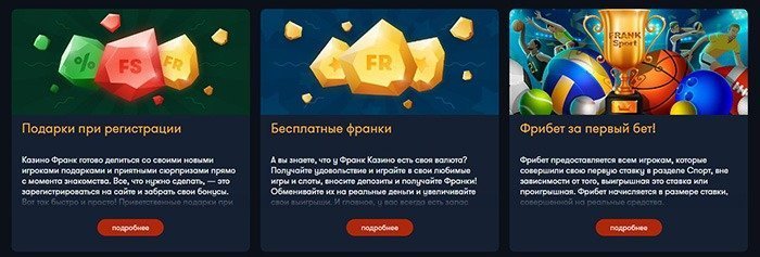 Акции и бонусы Frank Casino