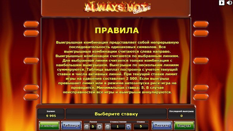 правила игры в Always Hot Deluxe правила игры в Always Hot Deluxe