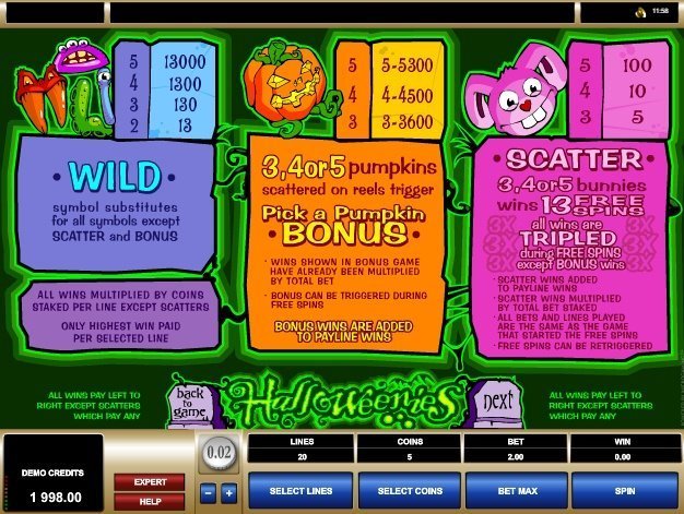 таблица выплат Halloweenies таблица выплат Halloweenies