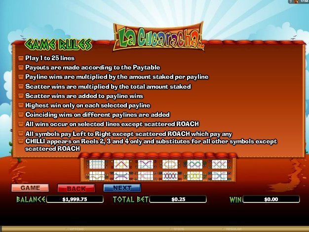 правила и линии выплат слота La Cucaracha правила и линии выплат слота La Cucaracha