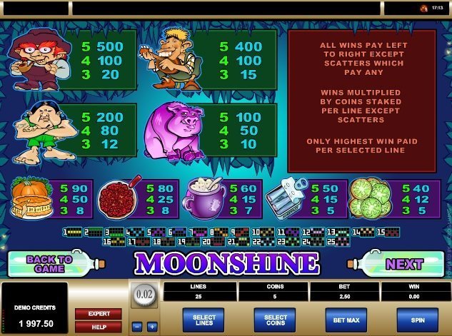 таблица выплат Moonshine таблица выплат Moonshine